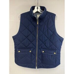 J.Crew Quilted Vest Navy Blue Gold Snap Pockets Women's Size XL
